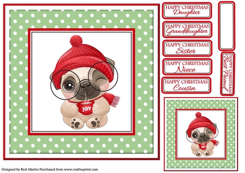 8x8 Pug 7 Front / Topper with Gift Tag and Sentiments 