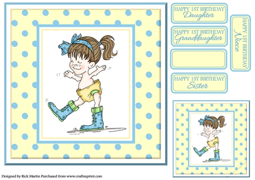 8x8 1st Birthday / Steps Card Front / Topper with Gift tag and sentiments
