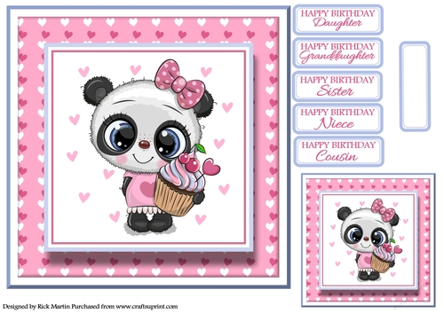 8x8 Kittie Cupcake Cutie Pink Card Front / Topper, Gift Tag & Sentiments 