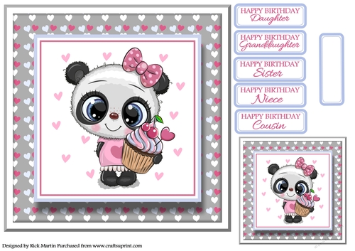 8x8 Kittie Cupcake Cutie Grey Card Front / Topper, Gift Tag & Sentiments 