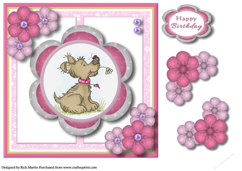 8x8 Cute Dog Floral Topper with sentiment & floral elements