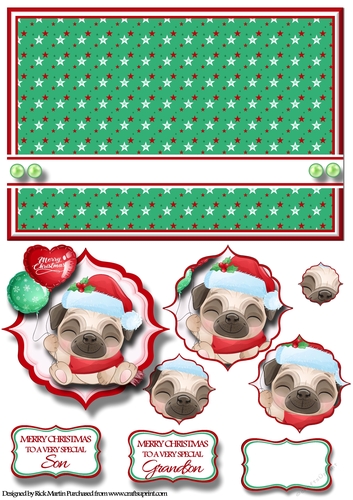 A5 Pug 1 Christmas Fancy Pyramid Stacker with Sentiments