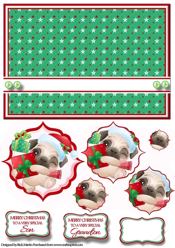A5 Pug 2 Christmas Fancy Pyramid Stacker with Sentiments