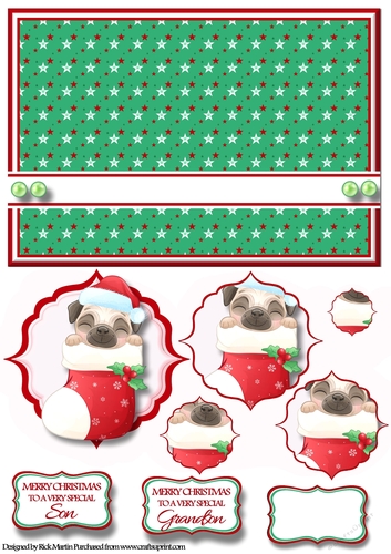 A5 Pug 4 Christmas Fancy Pyramid Stacker with Sentiments