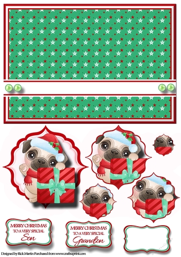 A5 Pug 5 Christmas Fancy Pyramid Stacker with Sentiments