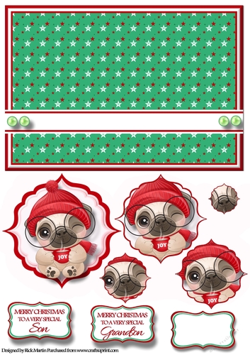 A5 Pug 6 Christmas Fancy Pyramid Stacker with Sentiments