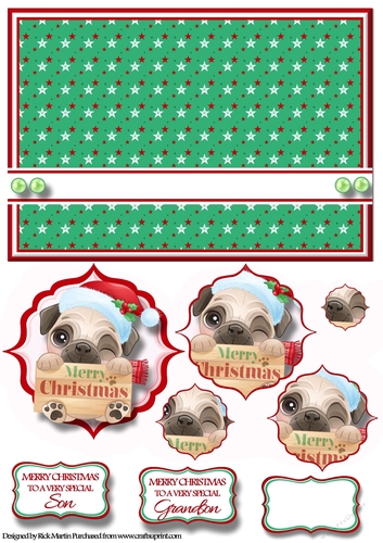 A5 Pug 7 Christmas Fancy Pyramid Stacker with Sentiments