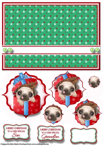 A5 Pug 8 Christmas Fancy Pyramid Stacker with Sentiments