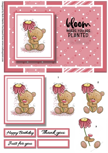 A5 Pretty in Pink Card Front with Decoupage & Sentiments 
