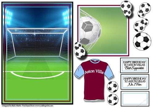 A5 Aston Villa Card Front with Toppers, sentiments and decoupage  