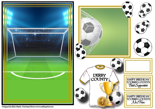 A5 DERBY COUNTY - Card Front with Toppers, sentiments and decoupage  