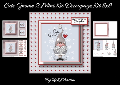 8x8 Cute Gnome 2 Decoupage Mini Kit - x4 A4 sheets 