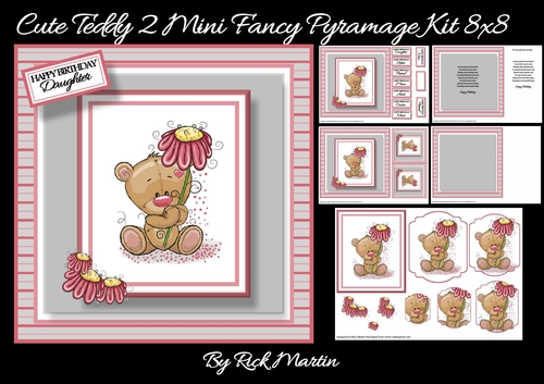 8x8 Cute Teddy 2 Fancy Pyramage Mini Kit - x5 A4 Sheets 