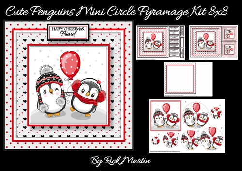 8x8 Christmas Penguins Circle Pyramage Mini Kit - x4 A4 sheets 