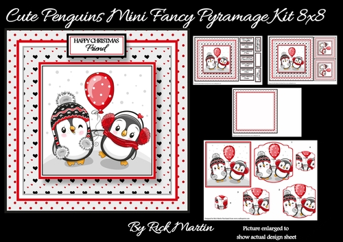 8x8 Christmas Penguins Circle Pyramage Mini Kit - x4 A4 sheets 