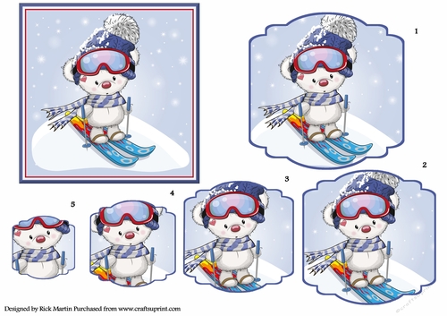 Skiing Teddy 12x12cm Topper and Fancy Pyramage
