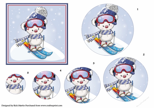 Skiing Teddy 12x12cm Topper and Circle Pyramage