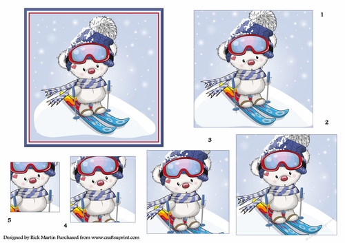 Skiing Teddy 12x12cm Topper and Rectangle Pyramage