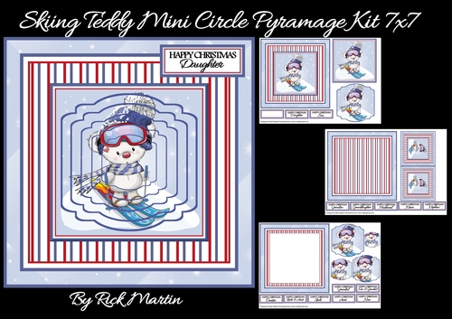 7x7 Skiing Teddy Fancy Pyramage Mini Kit - x3 A4 sheets  