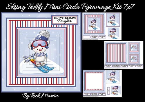 7x7 Skiing Teddy Rectangle Pyramage Mini Kit - x3 A4 sheets  