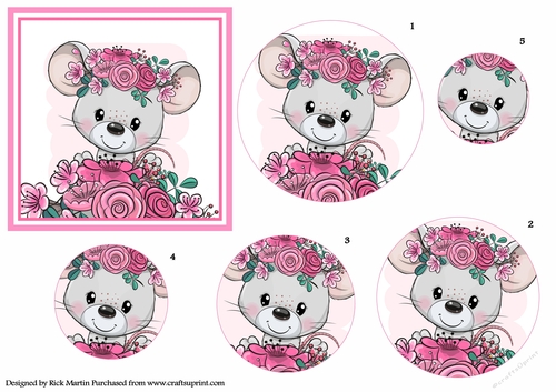 12x12cm Mice & Flowers Circle Pyramage Design Sheet 