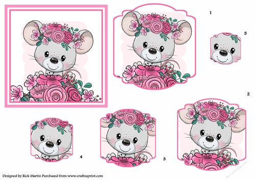 12x12cm Mice & Flowers Fancy 2 Pyramage Design Sheet 