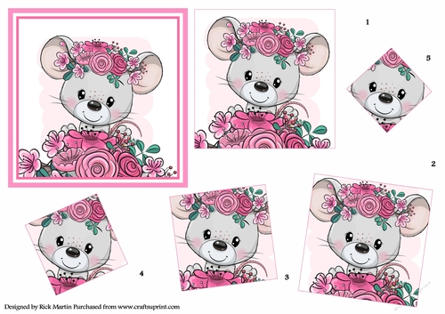 12x12cm Mice & Flowers Twisted Pyramage Design Sheet 