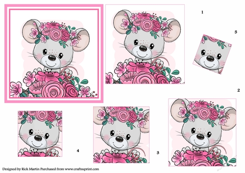 12x12cm Mice & Flowers Rectangle Pyramage Design Sheet 
