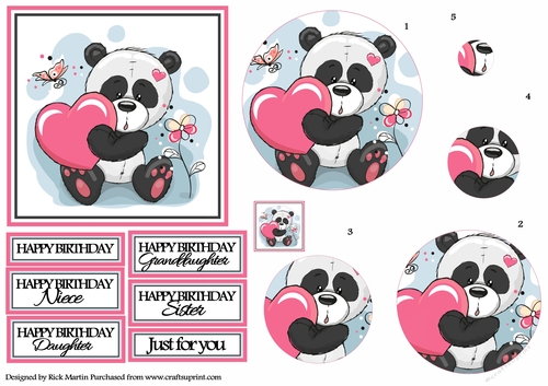 12x12cm Panda Pretty Topper with Circle Pyramage and Sentiments 