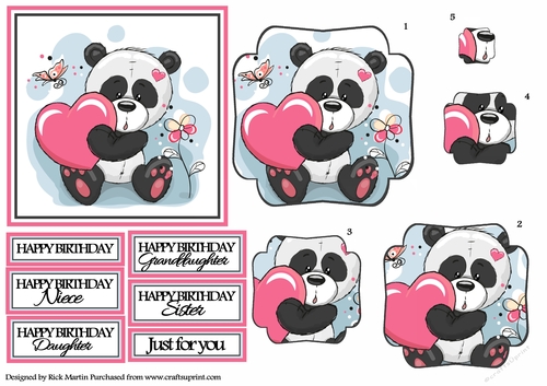 12x12cm Panda Pretty Topper with Fancy Frame Pyramage and Sentiments 