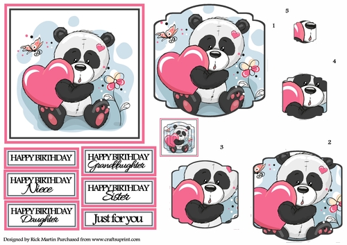 12x12cm Panda Pretty Topper with Fancy Frame 2 Pyramage and Sentiments 