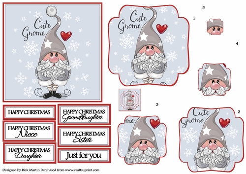 12x12cm Cute Gnome Design Sheet 1 