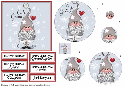 12x12cm Cute Gnome Design Sheet 2