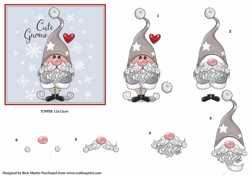 12x12cm Cute Gnome Design Sheet 3