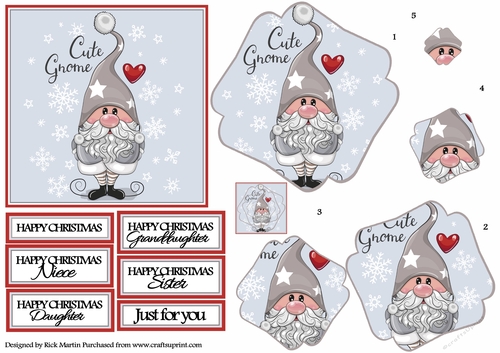12x12cm Cute Gnome Design Sheet 6