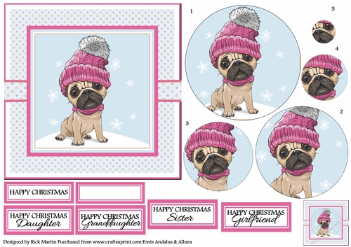 6x6 Christmas Pug Circle Pyramage Design Sheet 1 