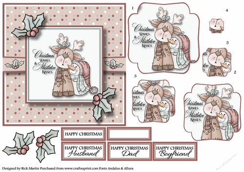 6x6 Christmas Reindeer & Snowman Pyramage Design Sheet 1