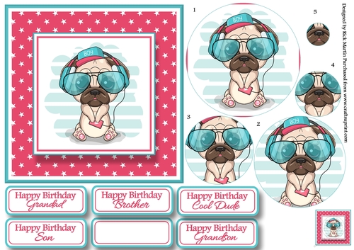 6x6 Cool Dude Dog Card Front Design Sheet 1 