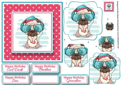6x6 Cool Dude Dog Card Front Design Sheet 2