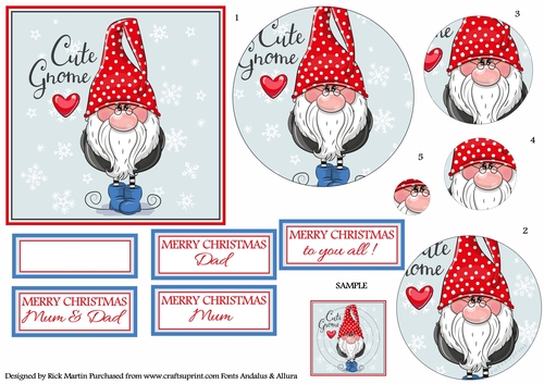12x12cm Christmas Gnome 2 Topper Design sheet 1