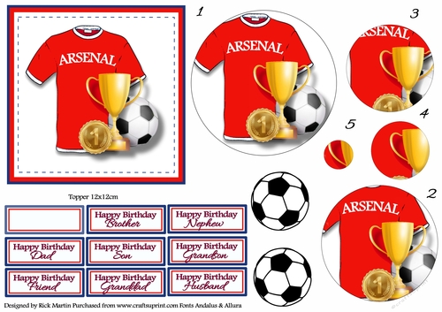 12x12cm Arsenal Topper with Pyramage & Sentiments 