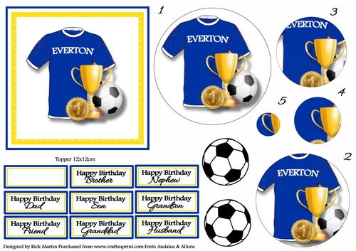 12x12cm Everton Topper with Pyramage & Sentiments 