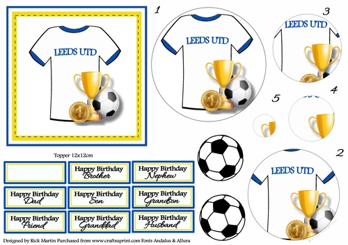 12x12cm Leeds Utd Topper with Pyramage & Sentiments 