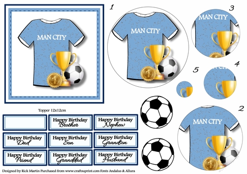 12x12cm Man City Topper with Pyramage & Sentiments 