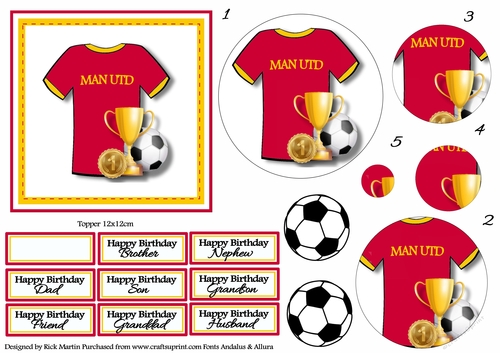 12x12cm Man Utd Topper with Pyramage & Sentiments 