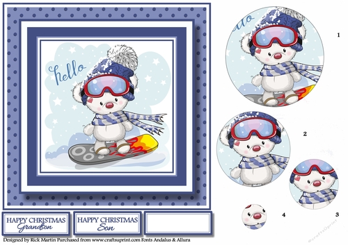 7x7 Snowboarding Ted - Circle Pyramage with sentiments