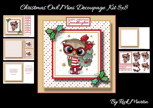 8x8 Christmas Owl Decoupage Mini Kit - x5 A4 sheets 