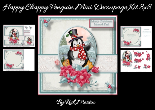 8x8 Happy Chappy Penguin Decoupage Mini Kit - x4 A4 sheets  