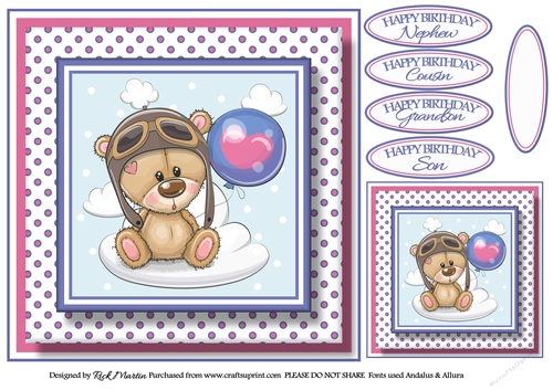 8x8 Little Pilot Card Front, Gift Tag & Sentiments 
