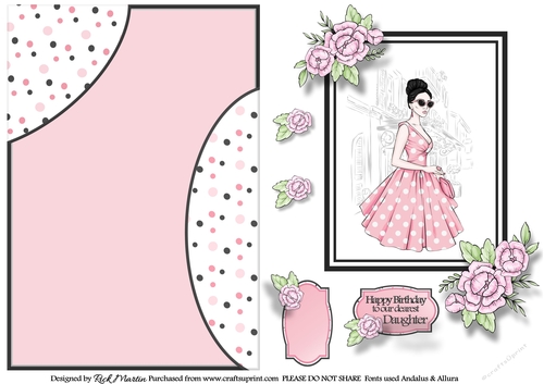A5 Lady in Pink Card Front with Sentiments 